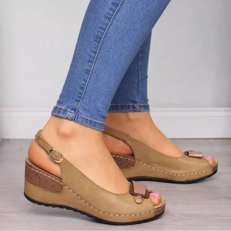 Low Wedge Peep Toe Slingback Sandals