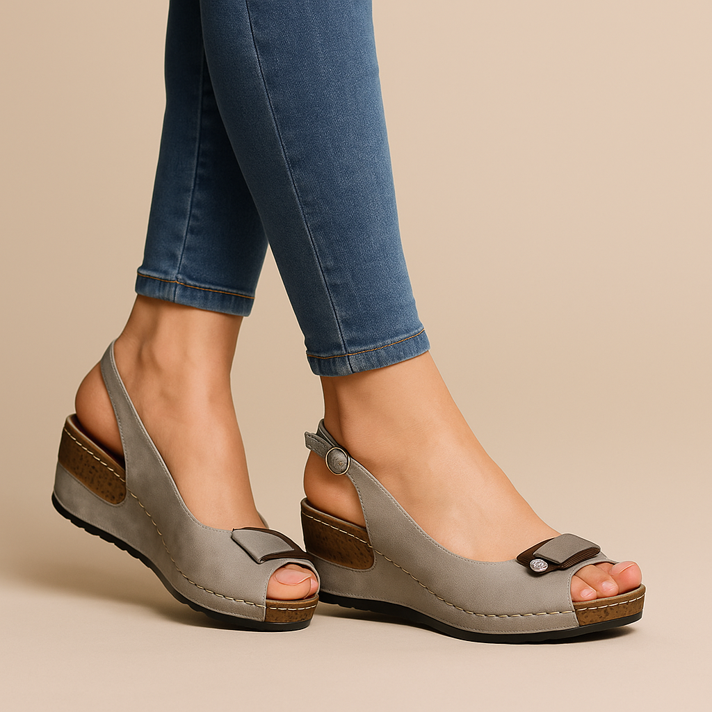 Low Wedge Peep Toe Slingback Sandals
