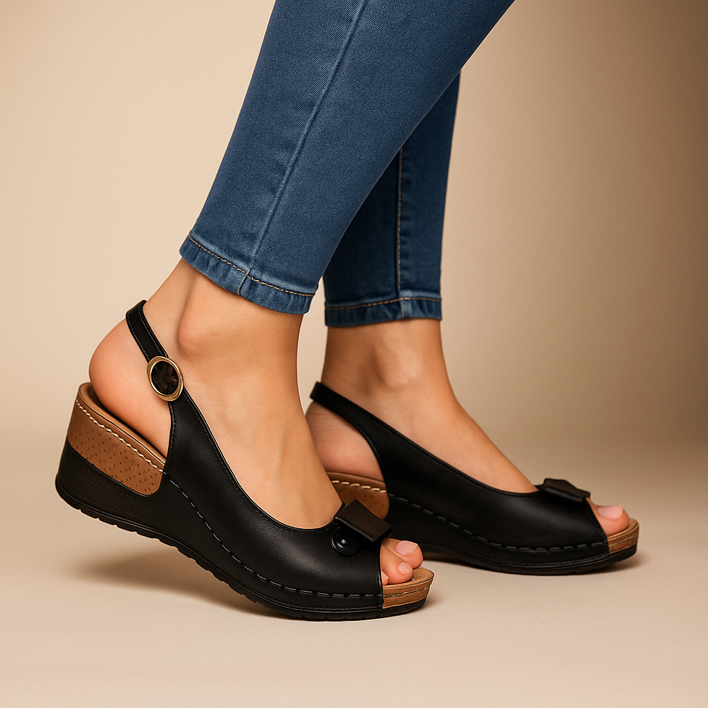 Low Wedge Peep Toe Slingback Sandals