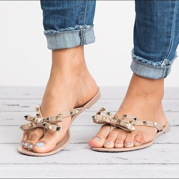 Studded Bow Jelly Flip Flop Sandals