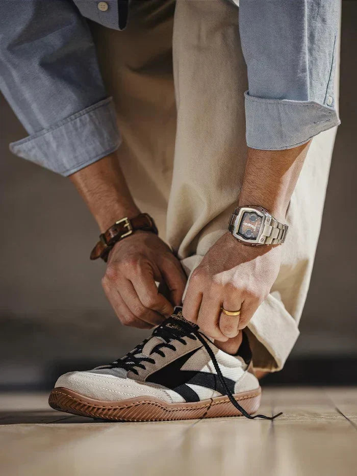 Suede Retro Sneakers With Shock Absorbing Sole