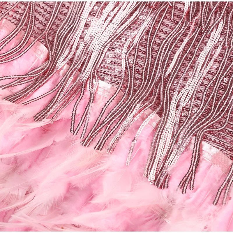Sequin Party Dress With Feather Hem