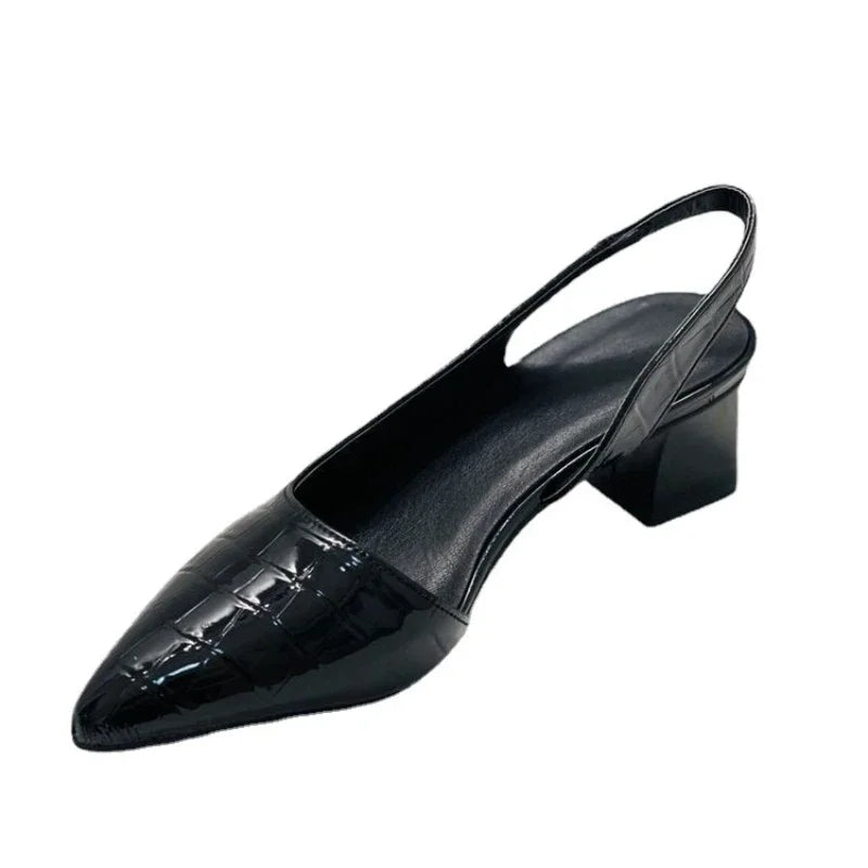 Croco Slingback Kitten Heels – Pointed Toe – Block Heel – 3 Inch