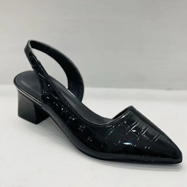 Croco Slingback Kitten Heels – Pointed Toe – Block Heel – 3 Inch