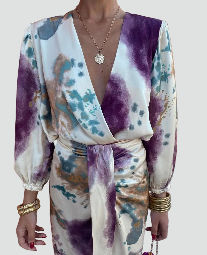 Tie-Dye Wrap Midi Cocktail Dress