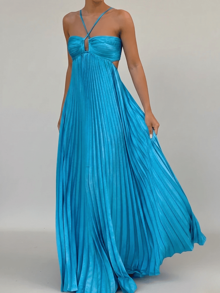 Flowing Pleated A-Line Maxi Dress