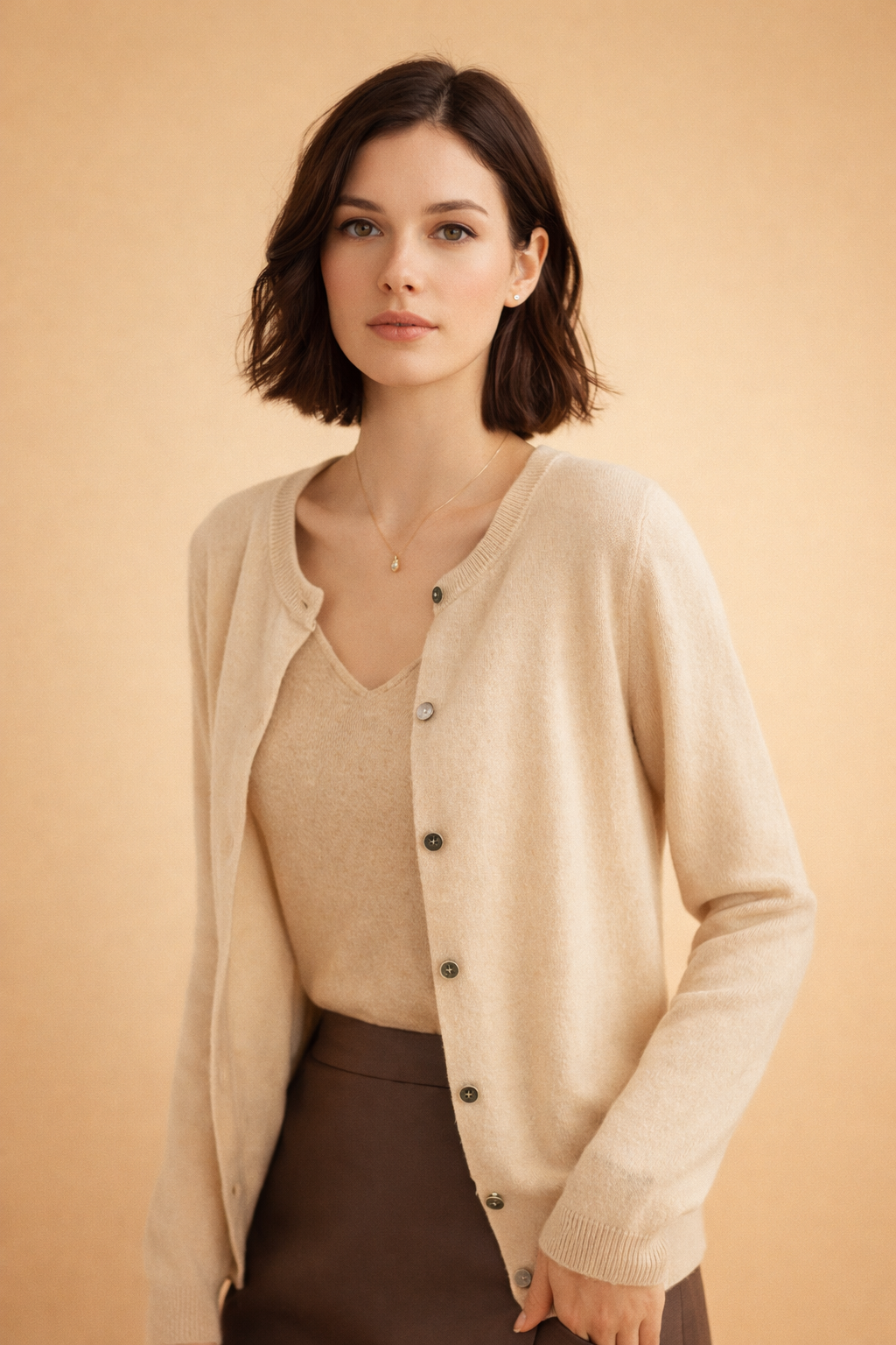 Button-Front Round Neck Knit Cardigan
