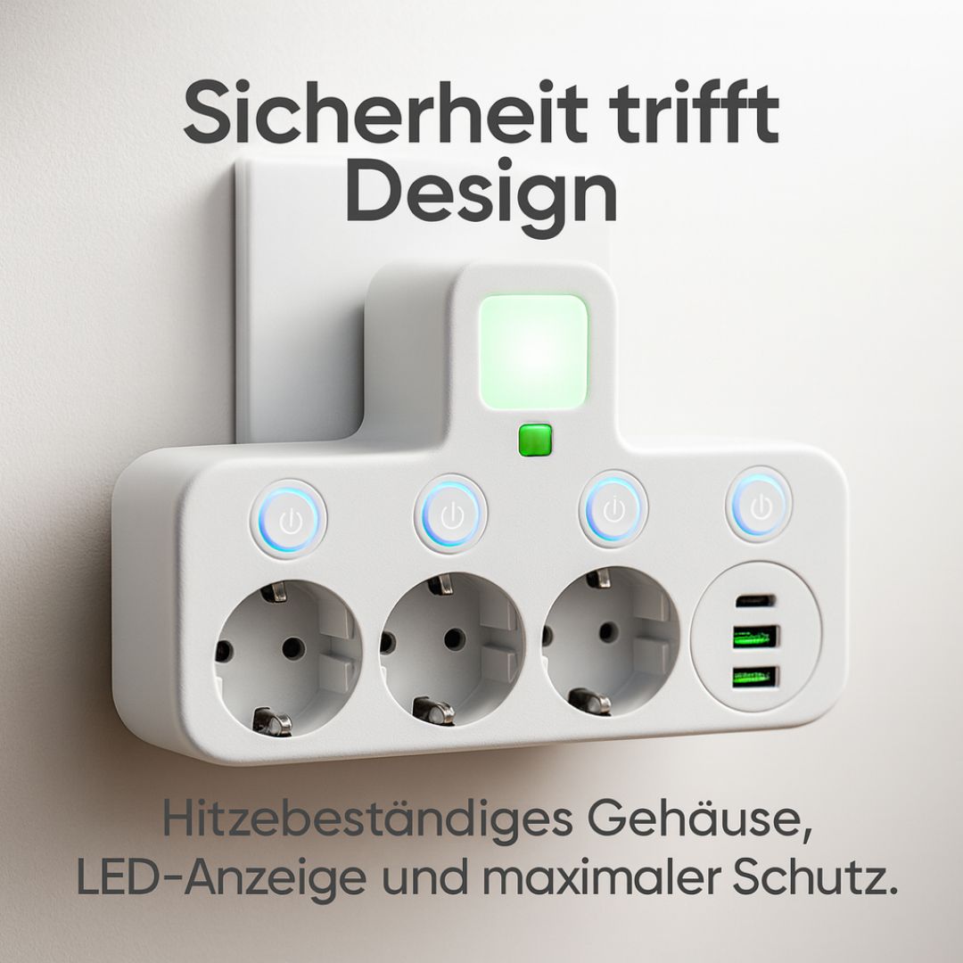 Power Strip with 3 Outlets, 2 USB and USB-C Port with Surge Protection