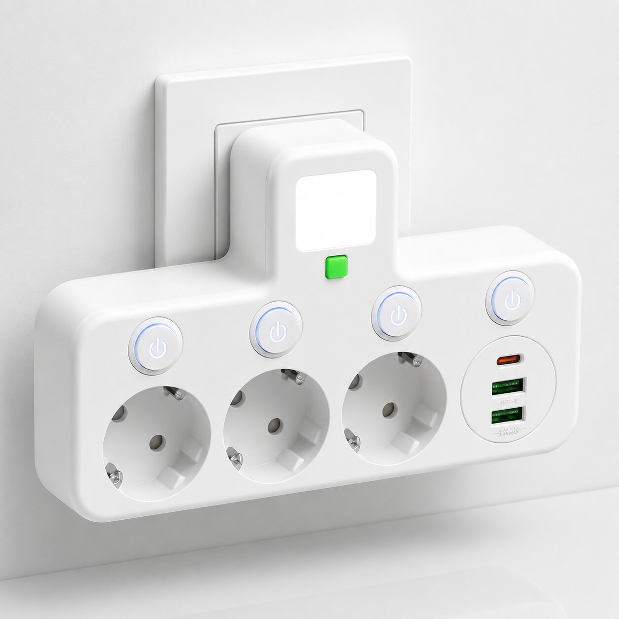 Power Strip with 3 Outlets, 2 USB and USB-C Port with Surge Protection