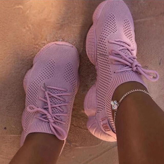 Breathable Mesh Lace-Up Running Sneakers