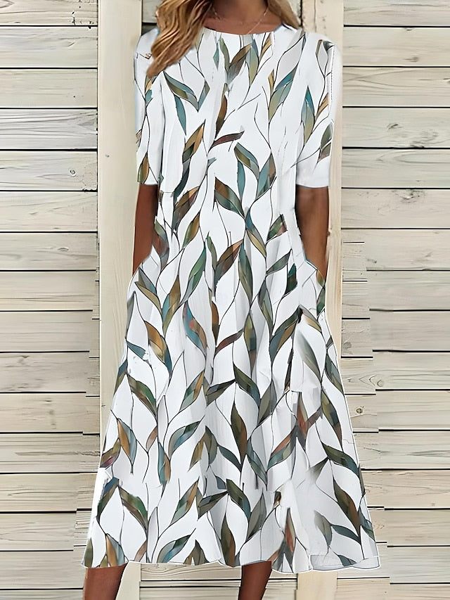 Floral Print Short Sleeve Midi Dress