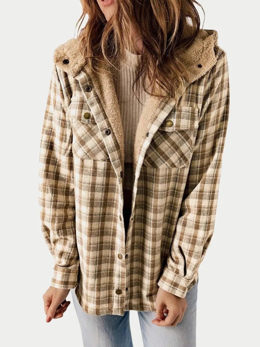 Sherpa Trim Hooded Plaid Jacket