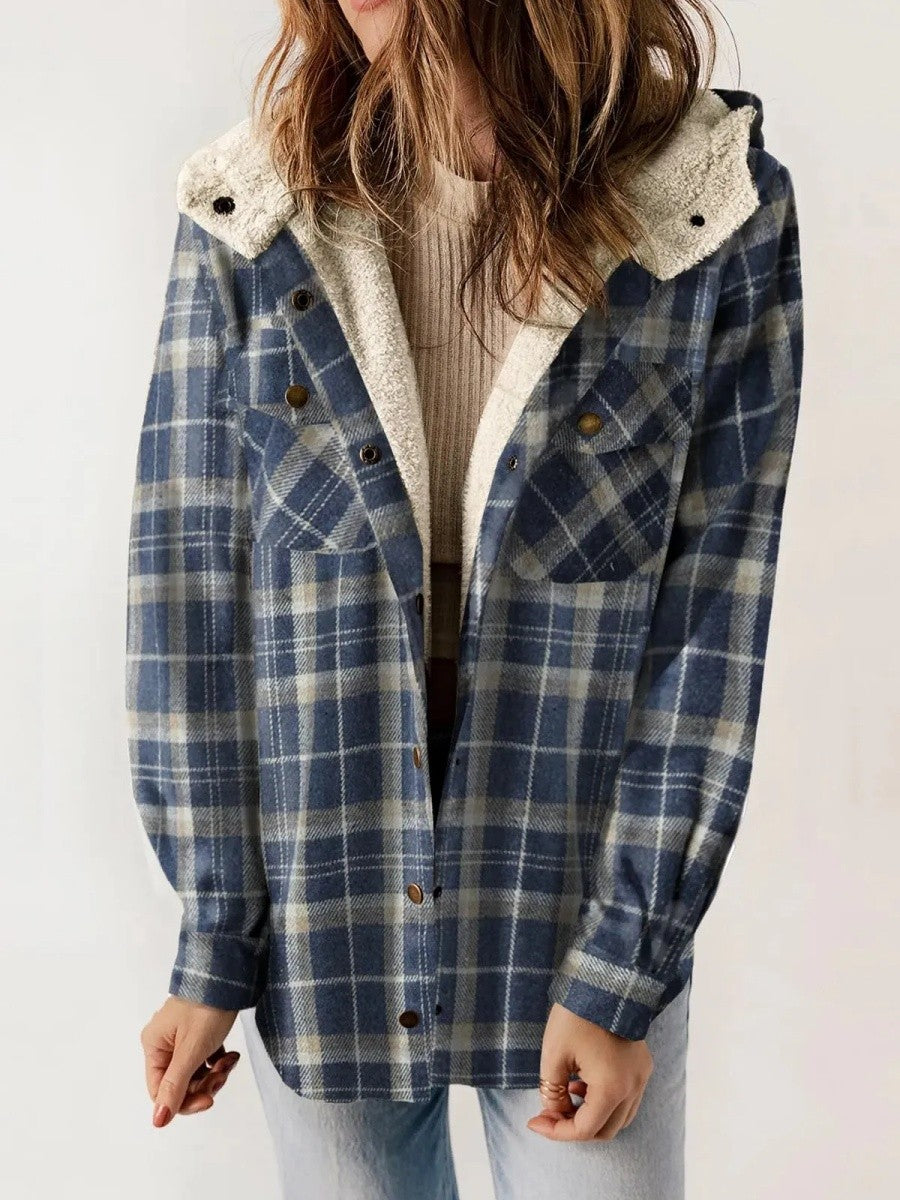 Sherpa Trim Hooded Plaid Jacket
