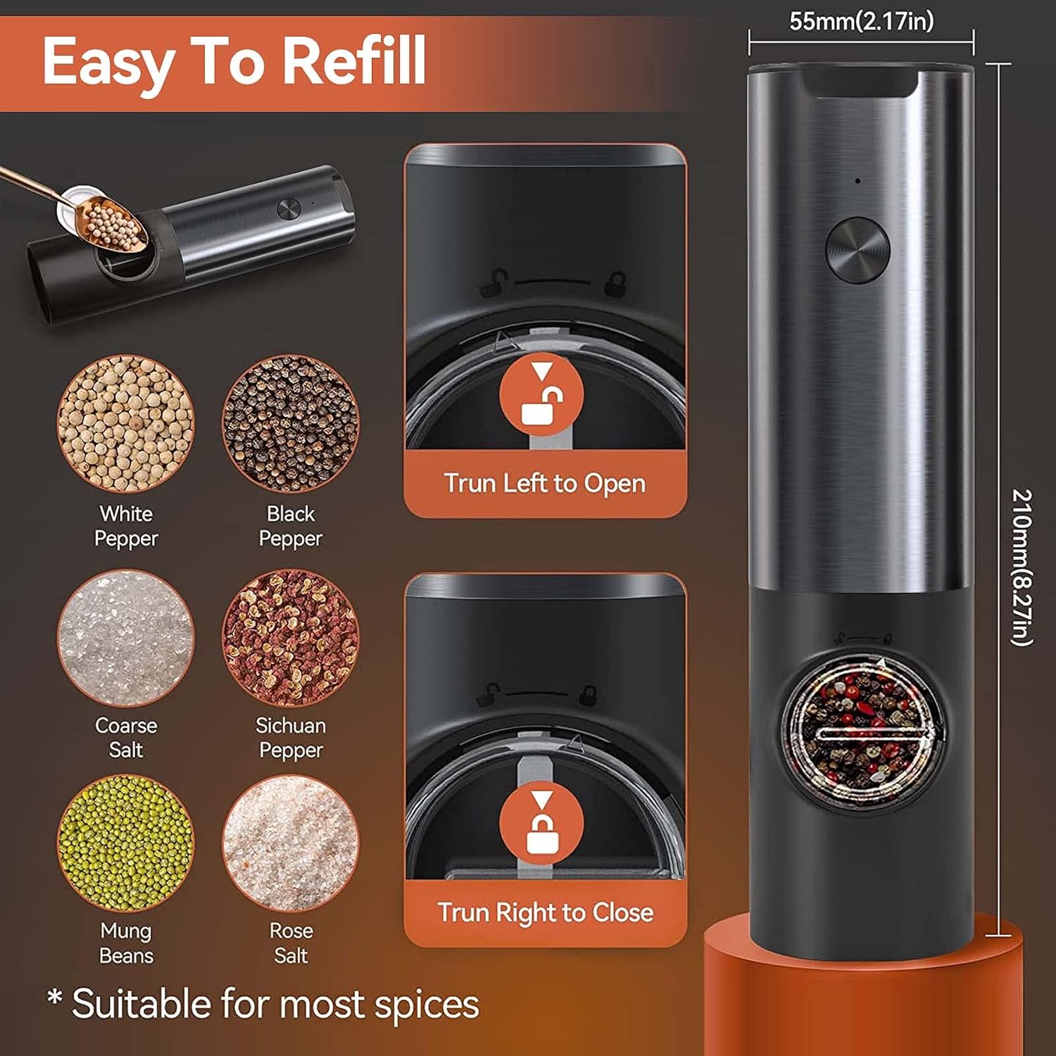 Rechargeable LED Salt and Pepper Grinder Set