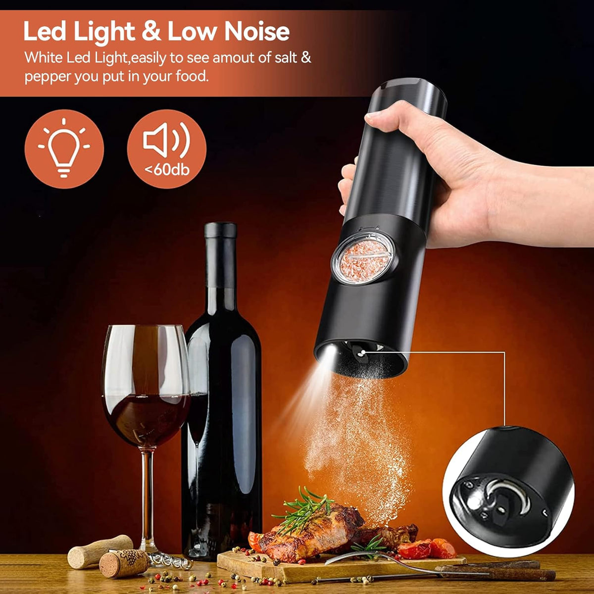 Rechargeable LED Salt and Pepper Grinder Set