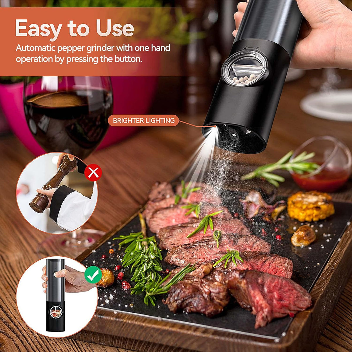 Rechargeable LED Salt and Pepper Grinder Set