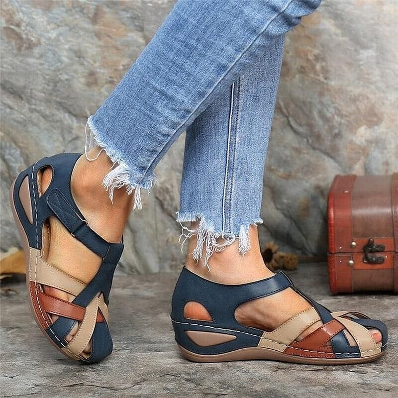 Open Toe Cutout Comfort Sandals with Adjustable Strap