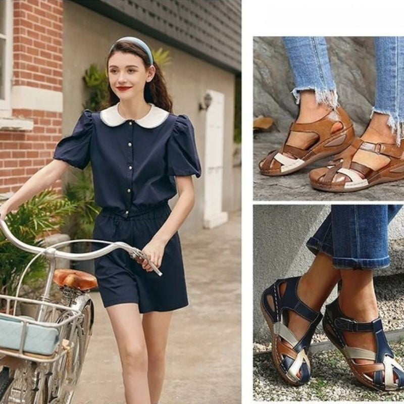 Open Toe Cutout Comfort Sandals with Adjustable Strap