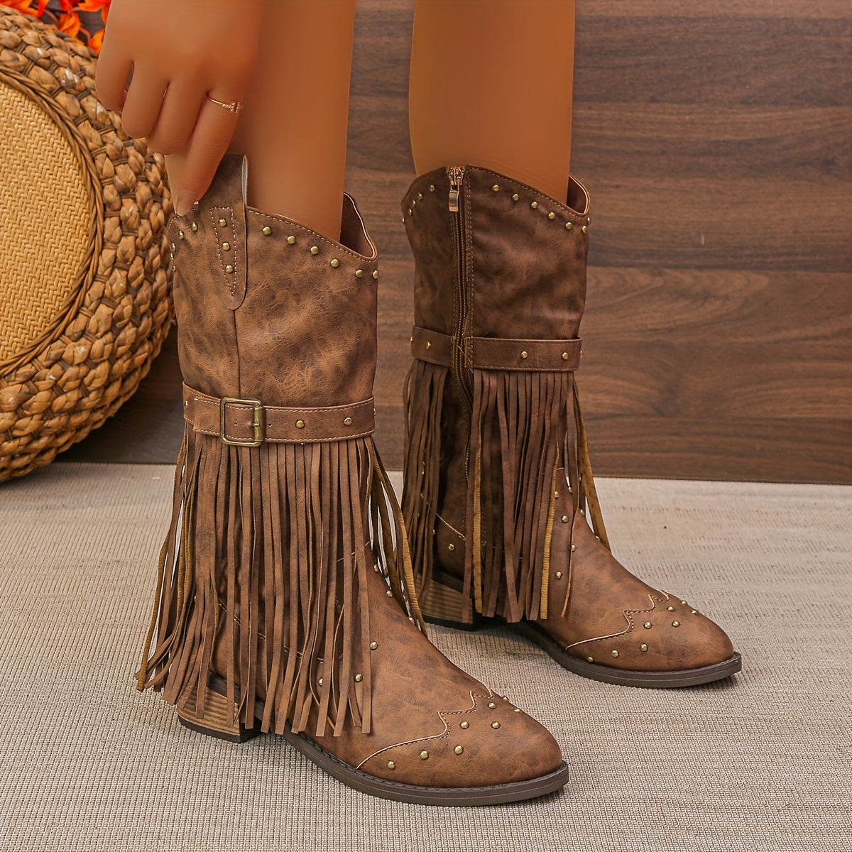 Studded Tassel Western Boots