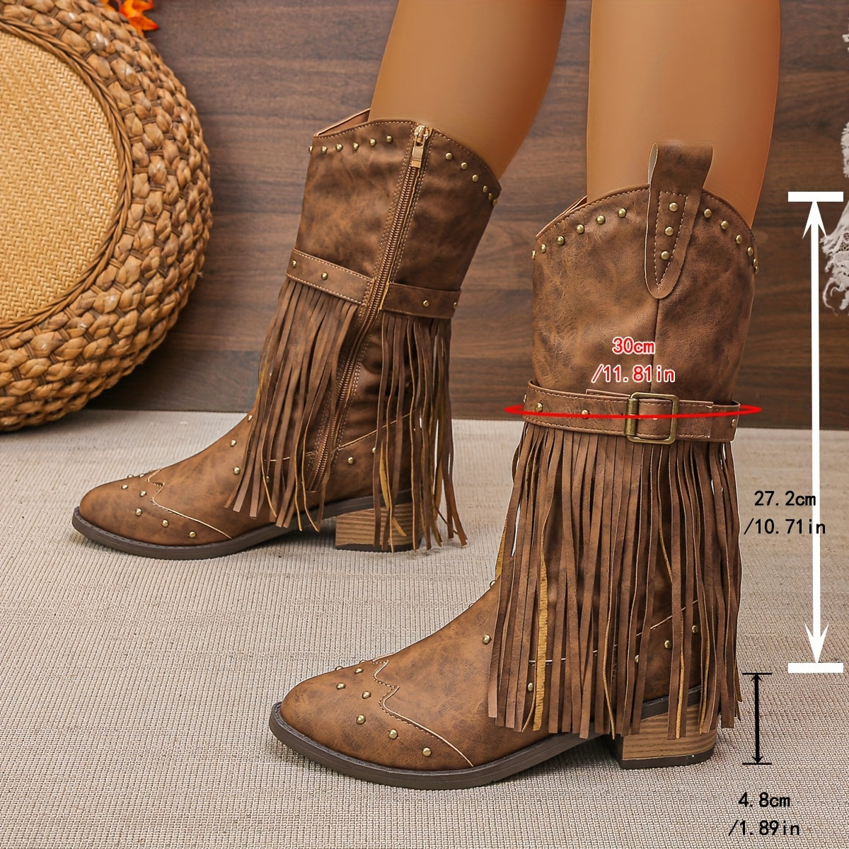 Studded Tassel Western Boots