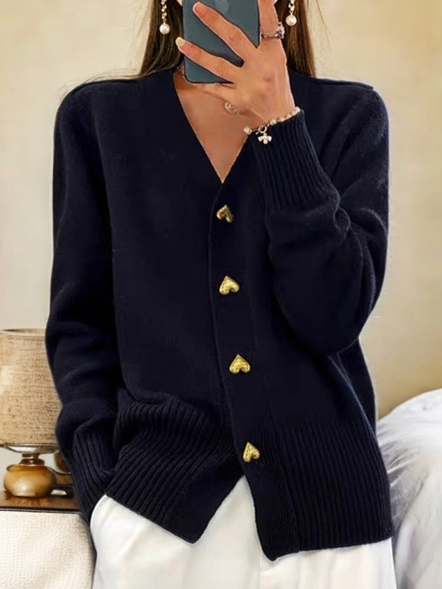 Heart Button Cardigan In Soft Cotton Blend