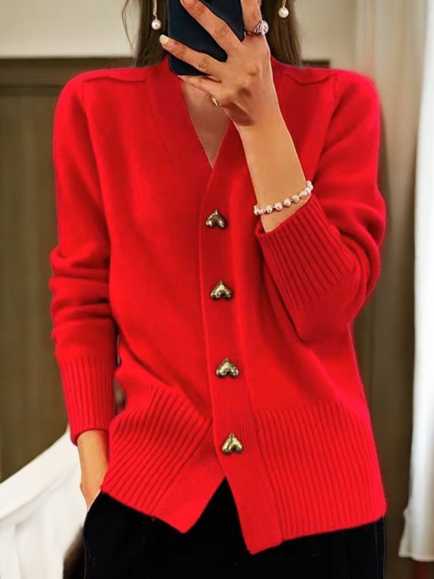 Heart Button Cardigan In Soft Cotton Blend