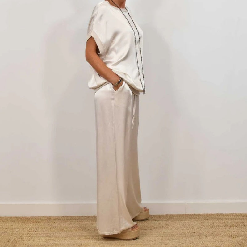 Flowing Blouse and Drawstring Pants Set