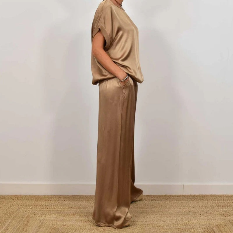 Flowing Blouse and Drawstring Pants Set