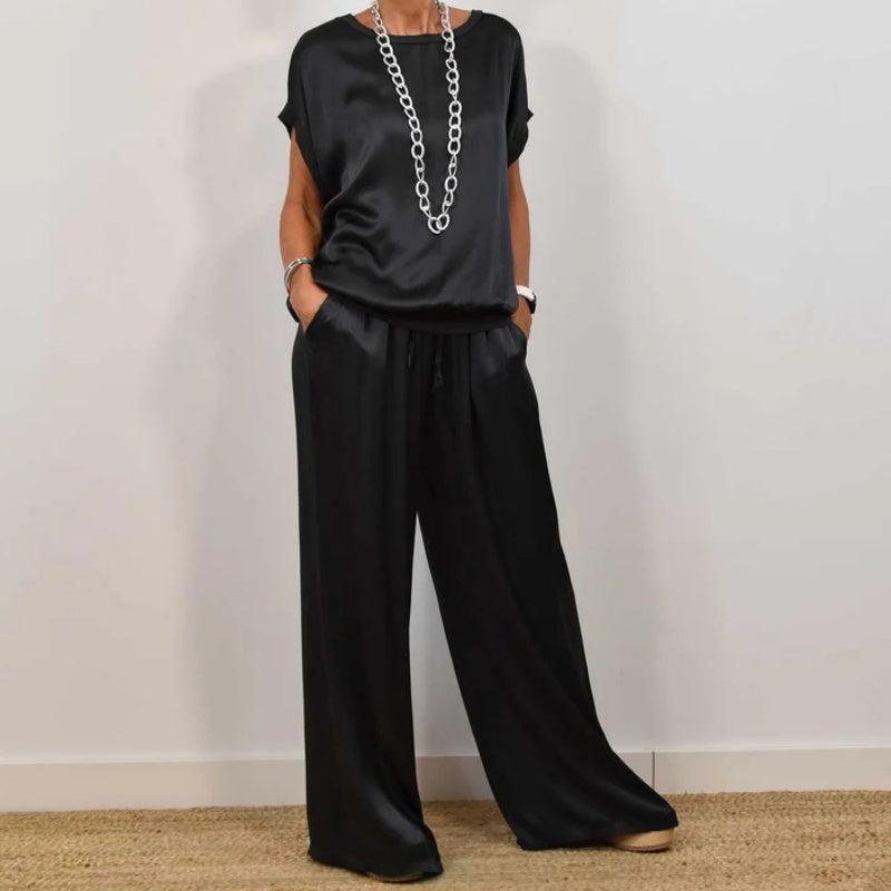 Flowing Blouse and Drawstring Pants Set