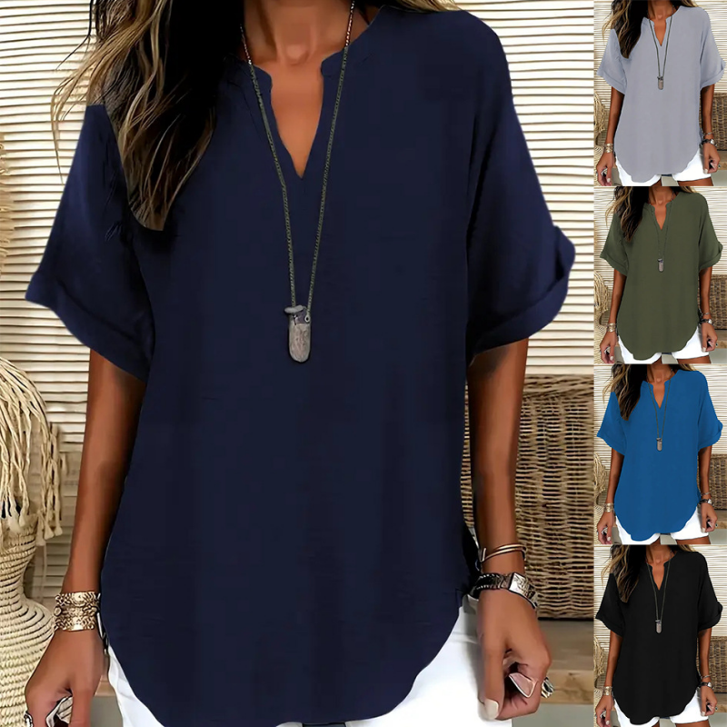 Relaxed Fit V-Neck Blouse With Long Sleeves