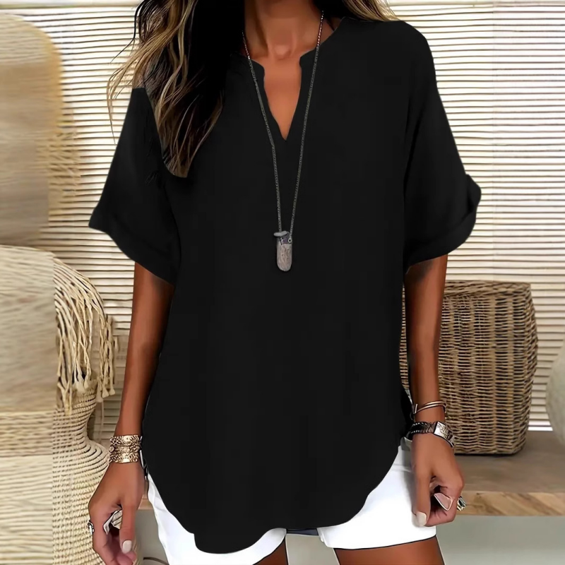 Relaxed Fit V-Neck Blouse With Long Sleeves