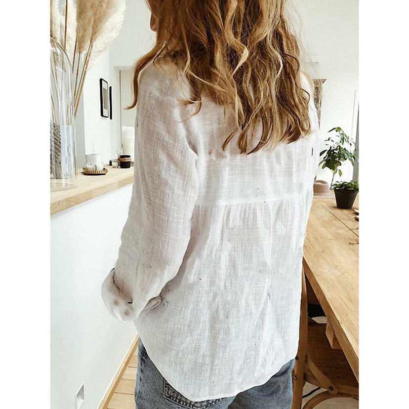 Half Sleeve V-Neck Casual Women Blouse