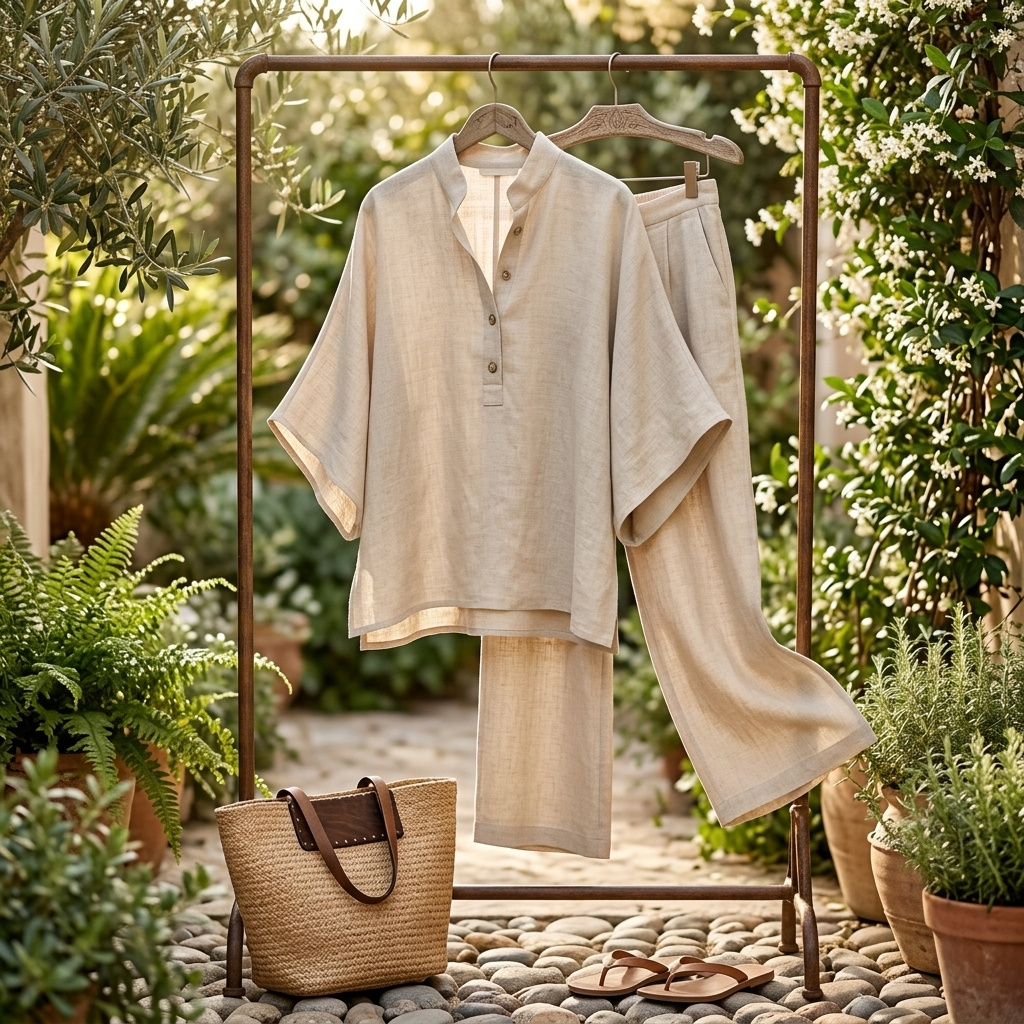 Mandarin Collar Wide-Leg Two-Piece Set