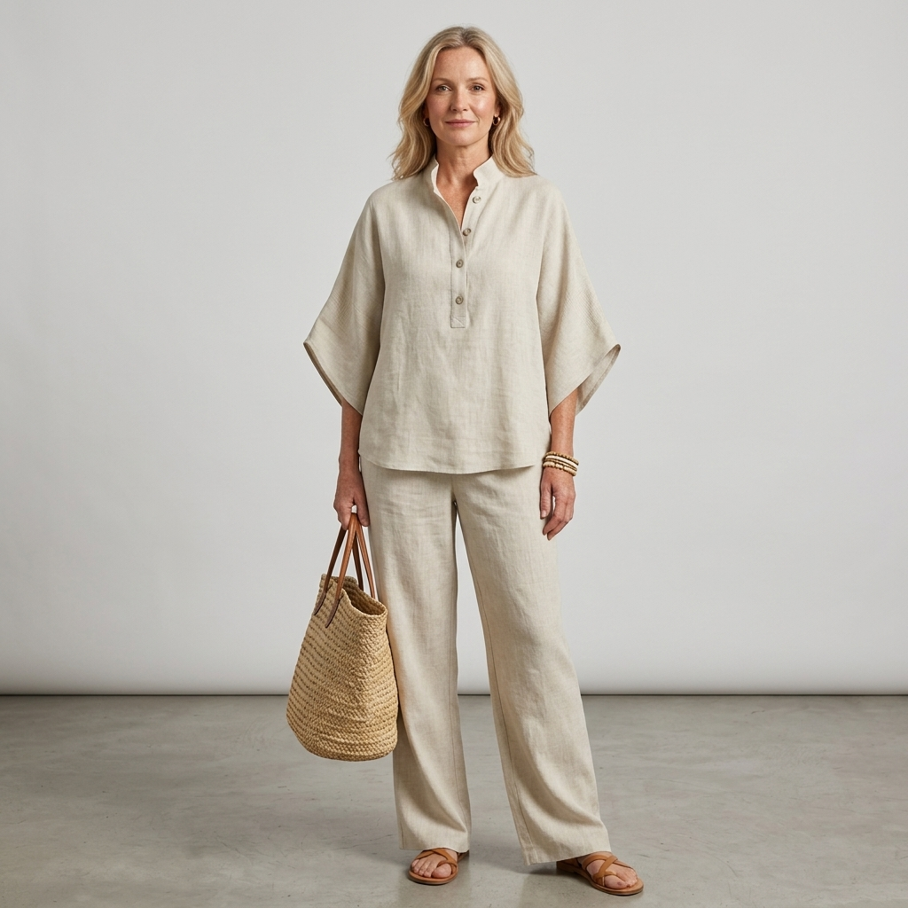 Mandarin Collar Wide-Leg Two-Piece Set
