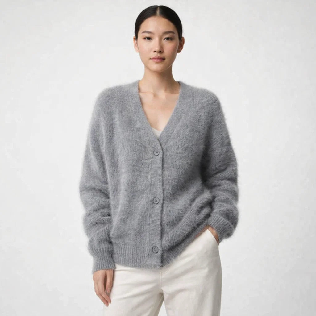 Oversized Deep V-Neck Knit Cardigan