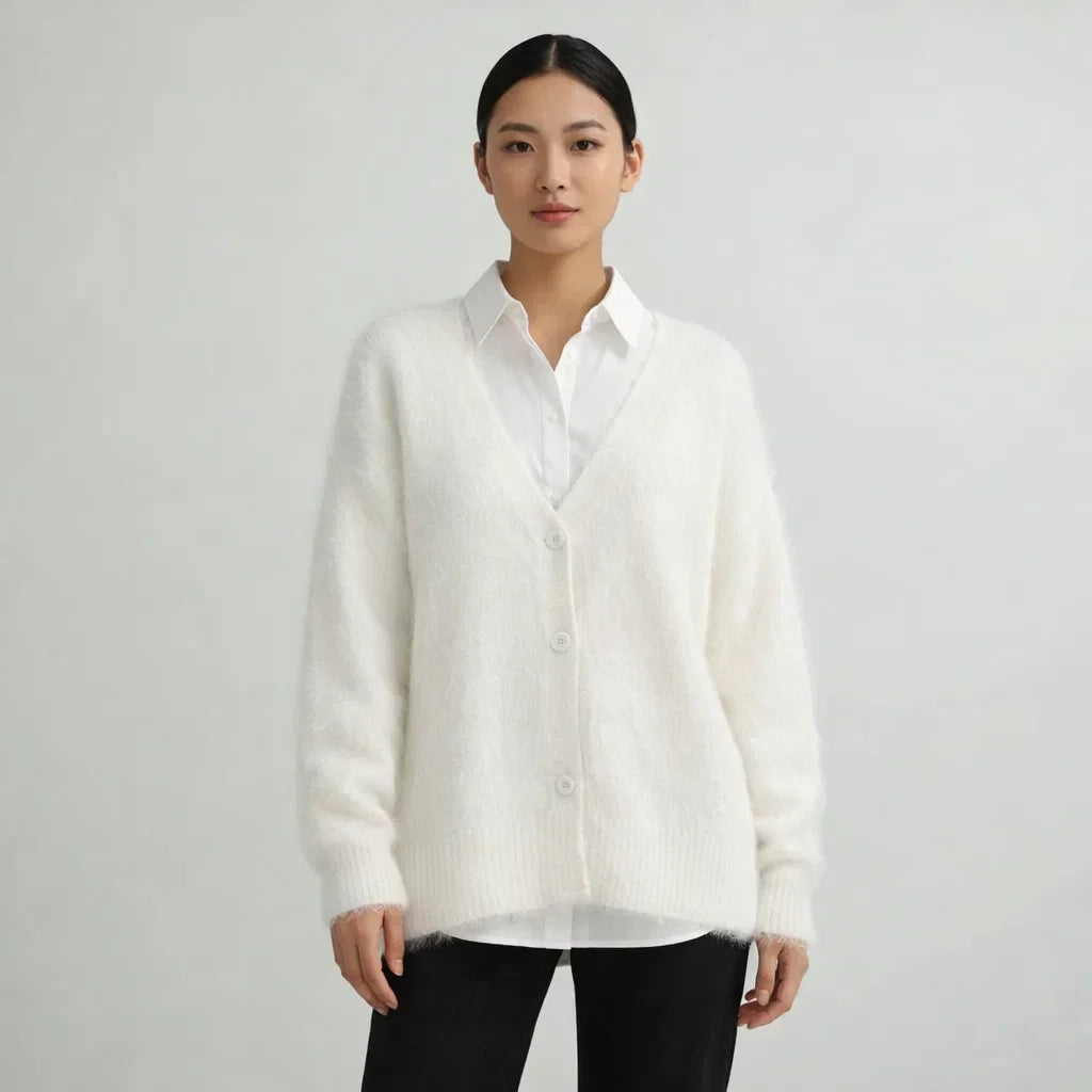 Oversized Deep V-Neck Knit Cardigan