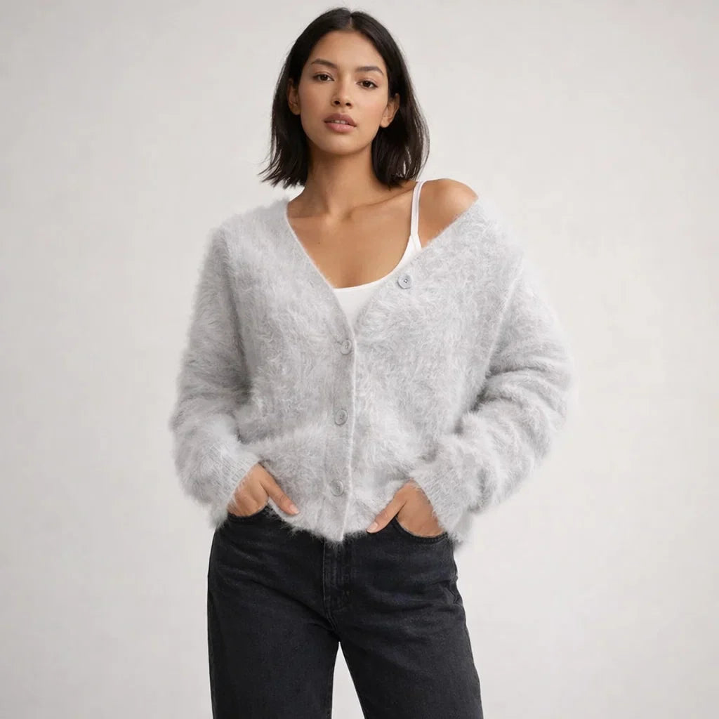 Oversized Deep V-Neck Knit Cardigan