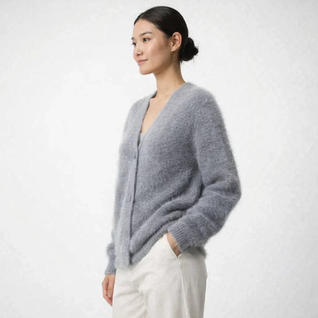 Oversized Deep V-Neck Knit Cardigan