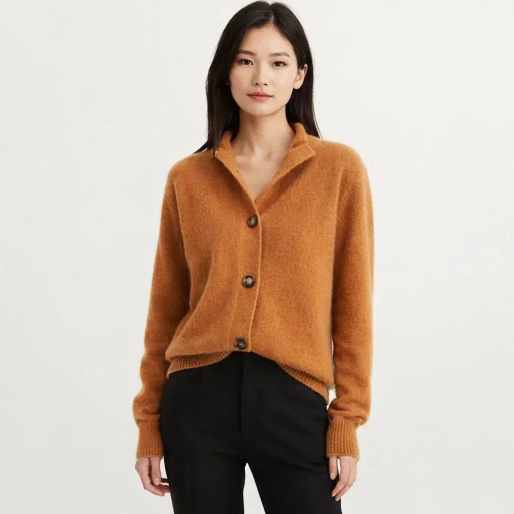 Asymmetrical Button Placket Knit Cardigan