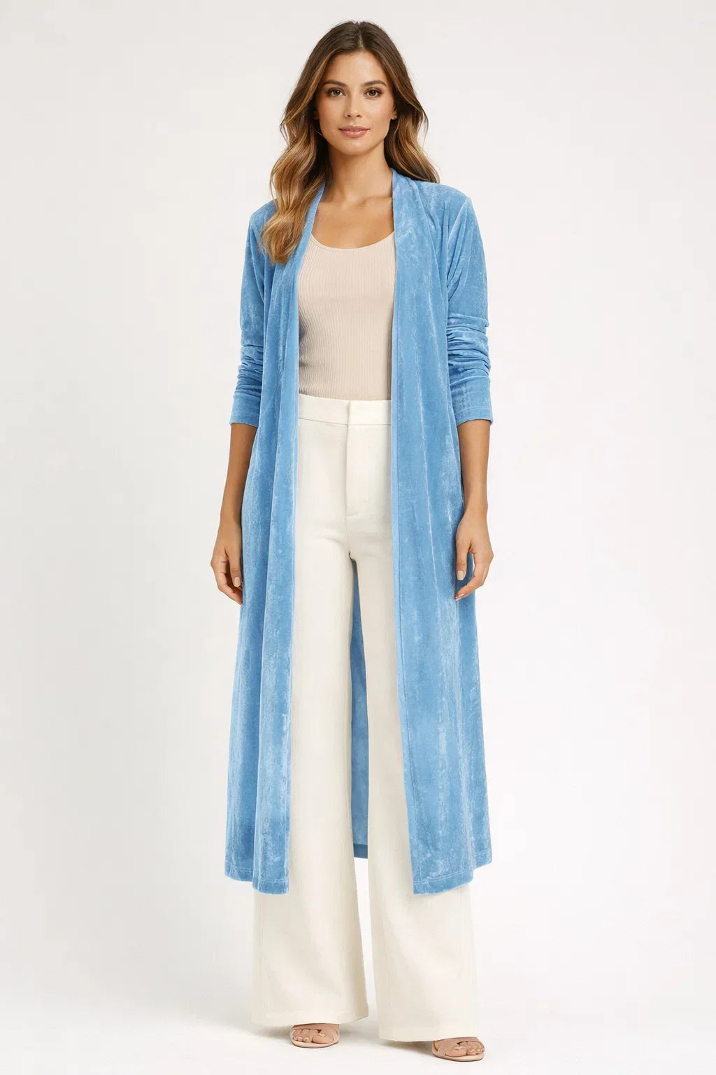 Velvet Longline Open-Front Cardigan