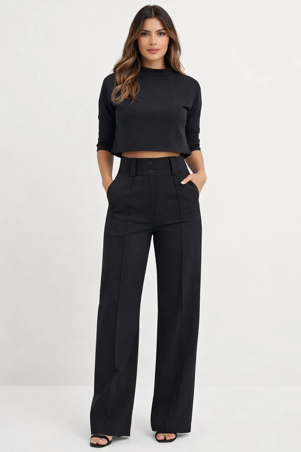 Cropped Top and Pants Set for Women - Elegant Two-Piece Casual Outfit