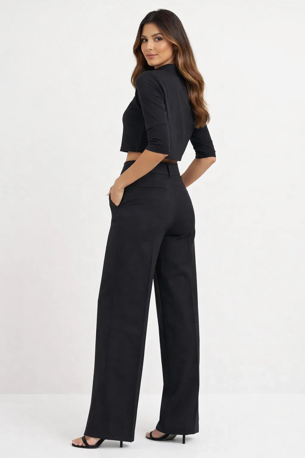 Cropped Top and Pants Set for Women - Elegant Two-Piece Casual Outfit