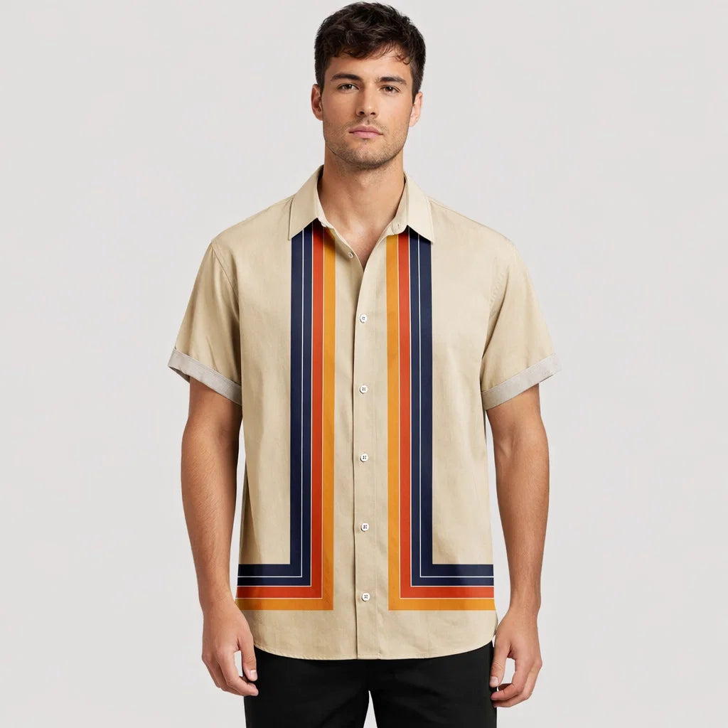 Striped Summer Shirt | Retro Short Sleeve Men