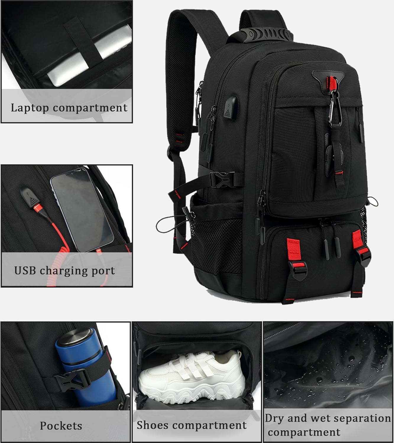60L Expandable Travel Laptop Backpack