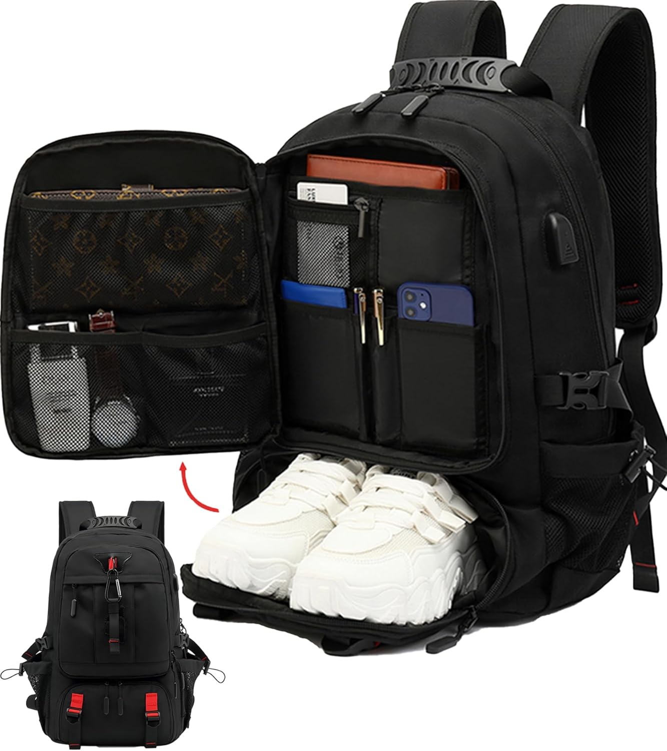 60L Expandable Travel Laptop Backpack