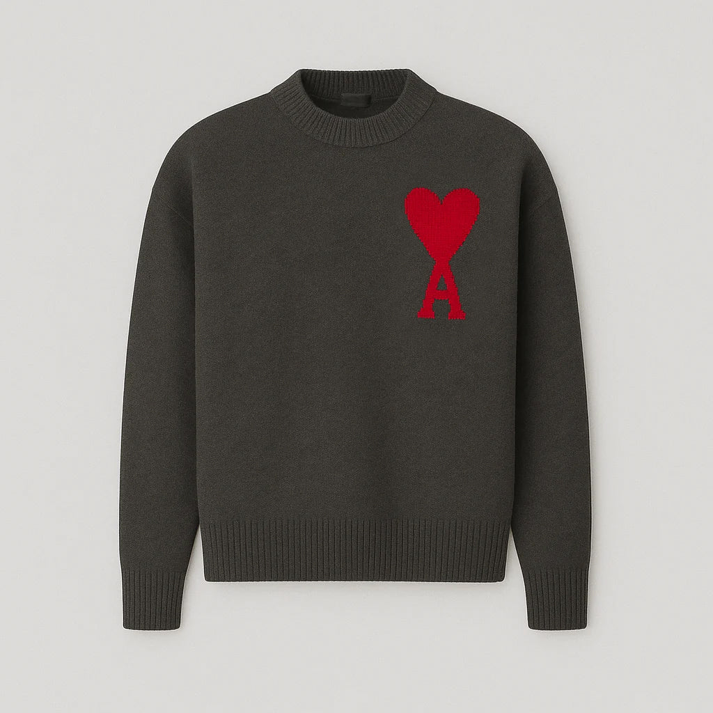 Heart Motif Oversized Crew Neck Sweater