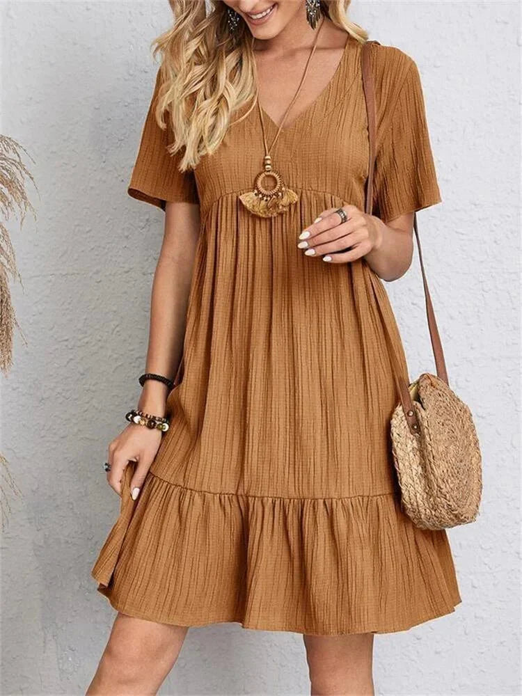 Retro V-Neck Tummy-Control Dress for a Flattering Fit