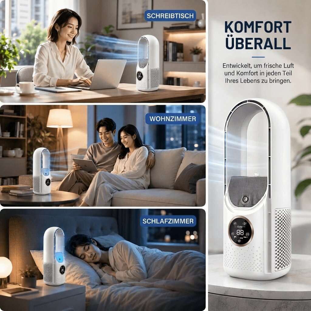 Bladeless Tower Fan with 6 Modes for Home and Office