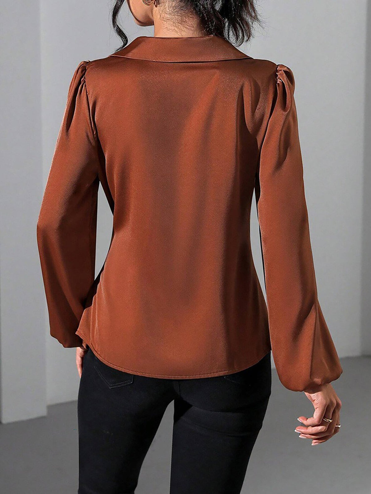Satin Blouse with Adjustable Wrap Tie