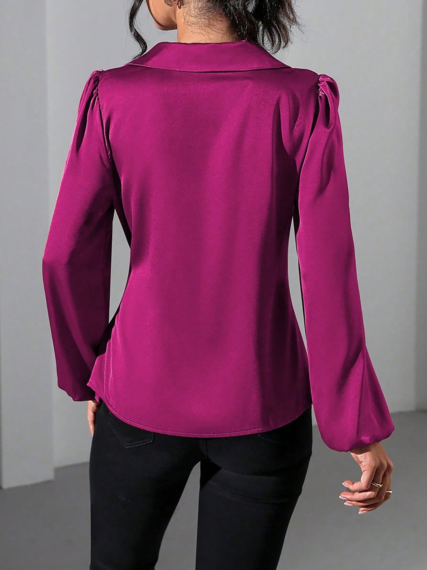Satin Blouse with Adjustable Wrap Tie